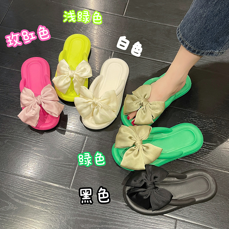 New Style EVA Slippers for Summer 2024 Cute Bow Sandals Women's Dung-feeling Thick-soled Candy-colored Beach Shoes