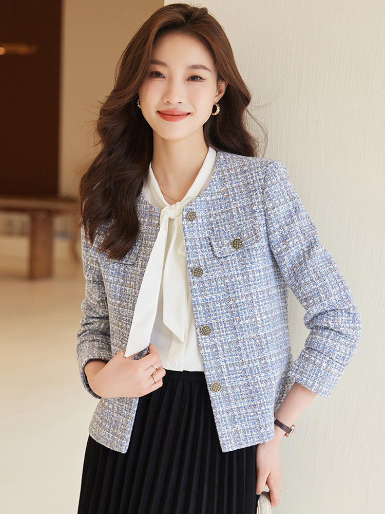 Qigu Niang blue Chanel style all-match short coat women's spring and autumn small casual women's temperament small suit