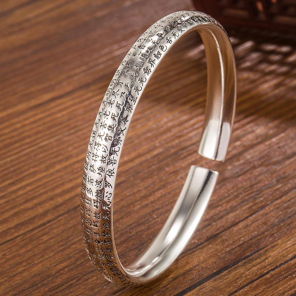 Tiktok Kuaishou Prajna Paramita Heart Sutra retro open men and women Thai silver personality prajna Heart Sutra bracelet