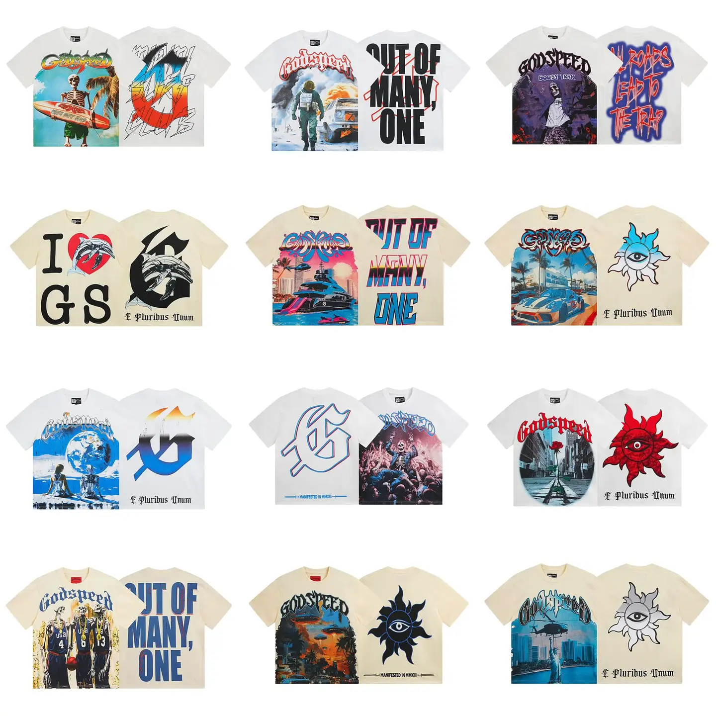 25Ss Summer New Godspeed American Trendy Skull Rock Band Basketball Washed Black Short-Sleeved T-Shirt for Men and Women