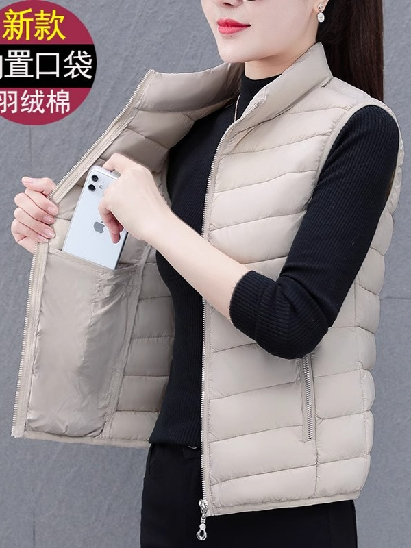 Down Cotton Vest for Women, Short Style, 2025 Winter New Fashion, Slim Fit Inner Layer, Stand Collar Outerwear Vest