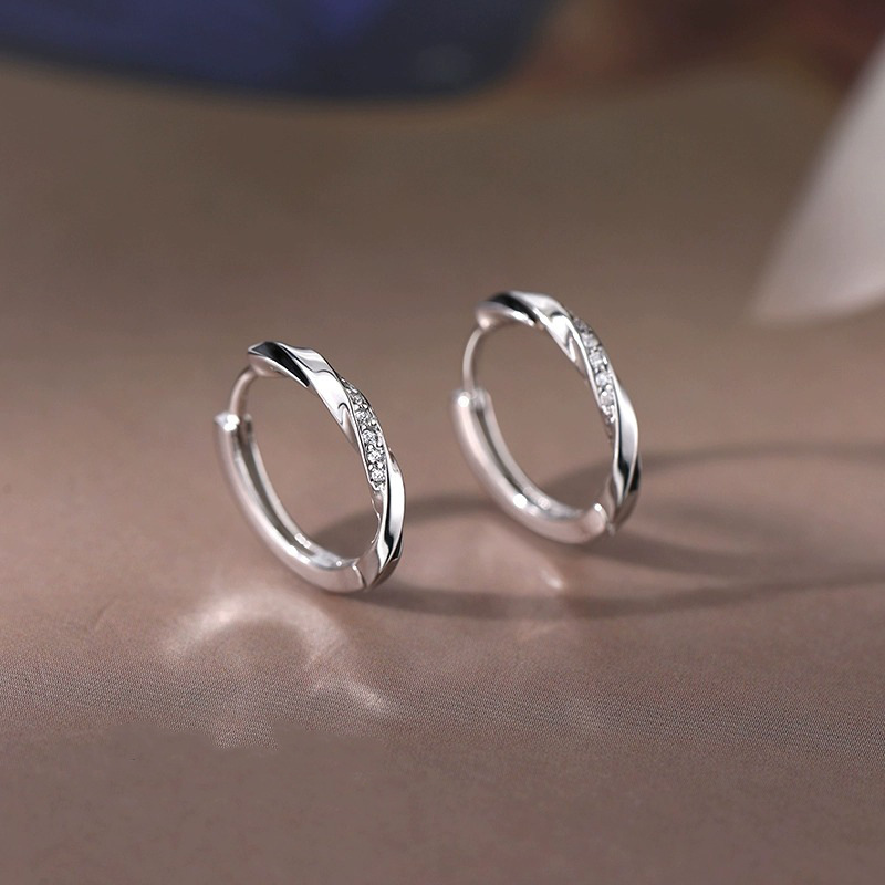Mobius ring earrings women's simple niche personalized earrings Korean style ins elegant commuter spiral zircon earrings