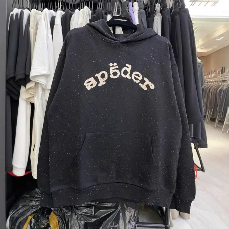 55555 Europe and the United States cross-border Young Thug with spider web heavyweight full hot drilling letters hooded vests wholesale