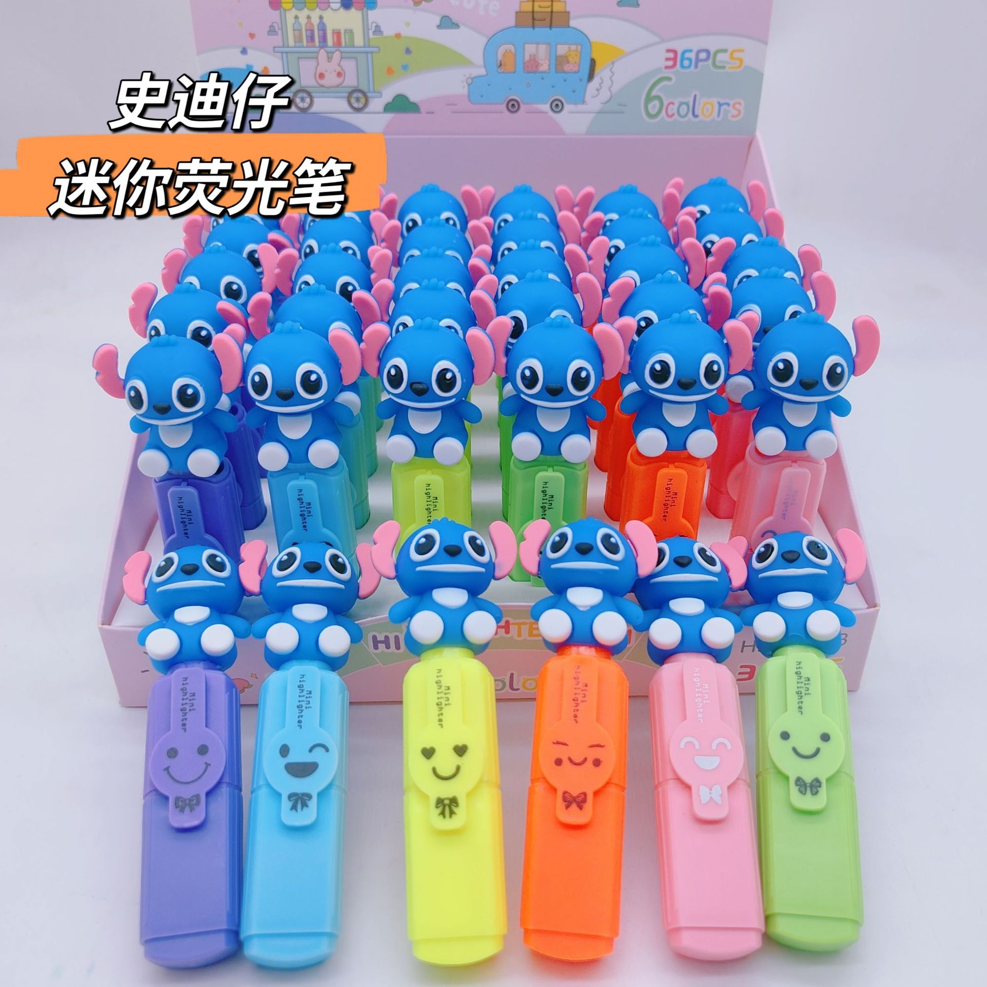 Cute cartoon Stitch mini 6-color highlighter oblique head shape children's day gift student color marker pen