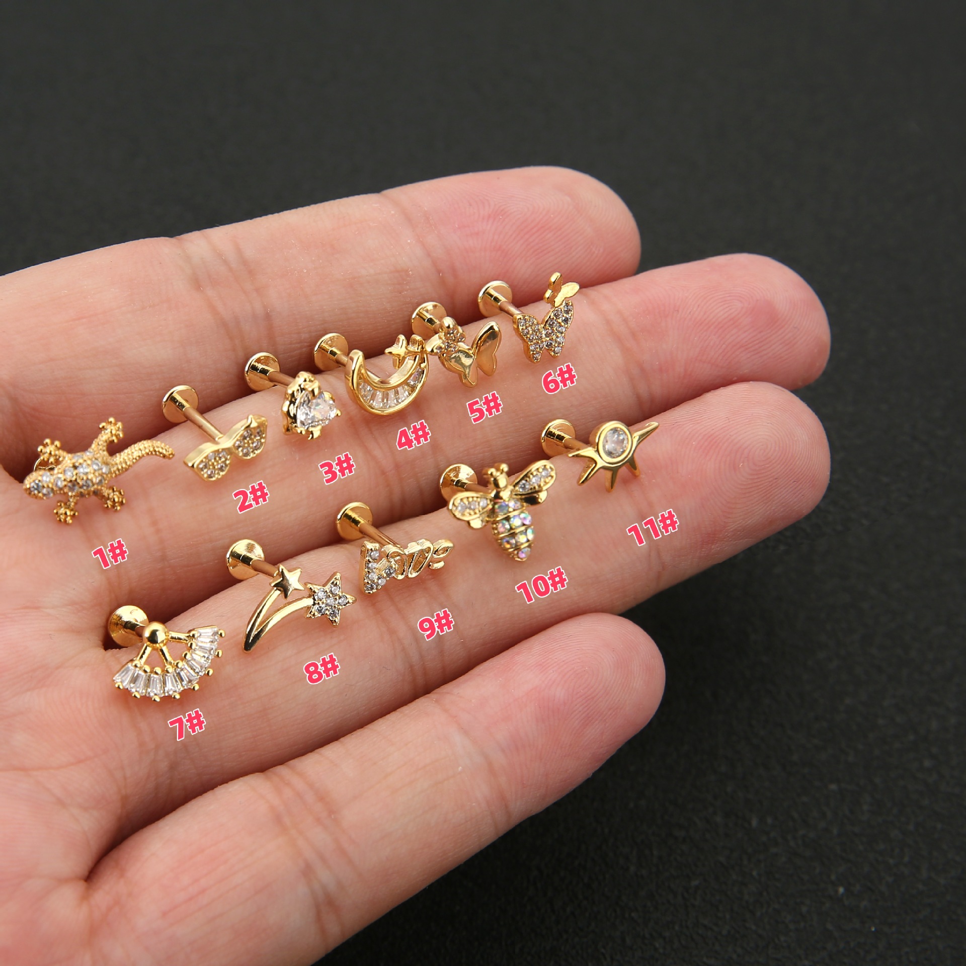 Amazon Hot Selling Fashion High-end Elegant Ear Nail Lip Decoration Bee Piercing Jewelry Lip Nail Earring Ear Nail