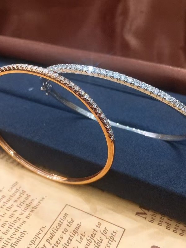 Au750 Pure 18K White Gold Inlaid with D Color Moissanite Imported from the United States, Rose Gold Single Row Diamond Bracelet, Simple Half-Circle QC-Foto von TAOBAO auf Qualit.ly