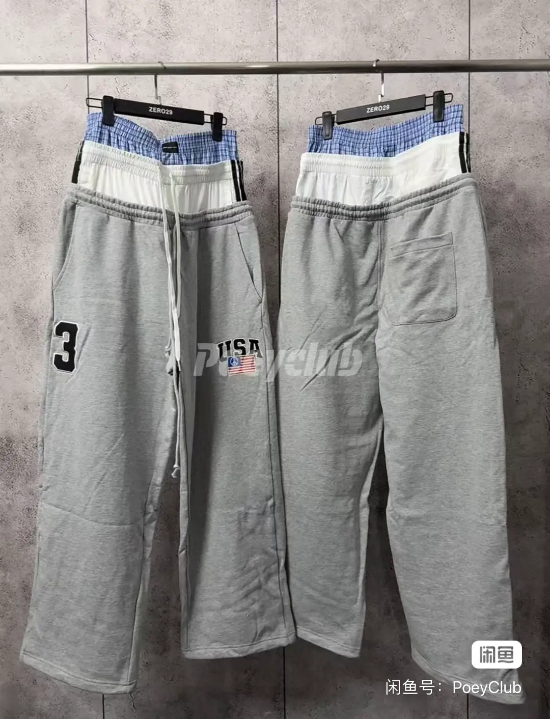 Men's and Women's Grailz Project Gr 25Ss Fake Three-Waist Embroider Flag Sports Sweatpants Cotton Pants