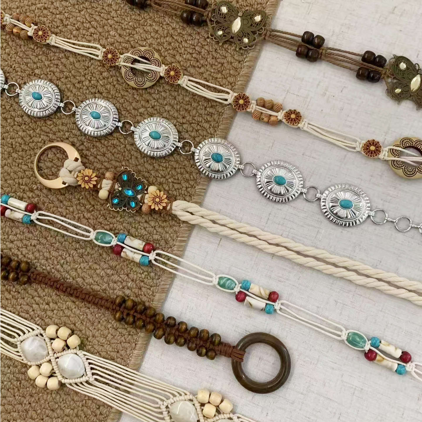 Bohemian Ethnic Style Woven Beaded Waist Rope Women's Retro Versatile Skirt Jeans Belt Accessories Belt Trendy