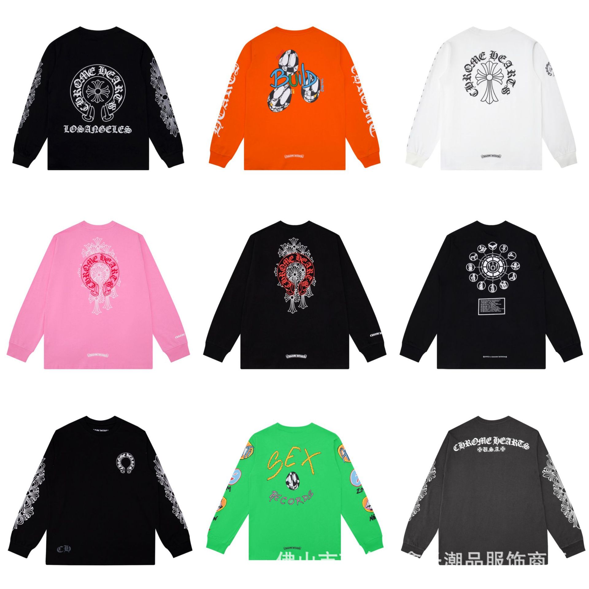 Cross-Border Trendy Brand Chrome Heart Chrome Heart Long-Sleeved T-Shirt Round Neck Pure Cotton Men's and Women's Versatile Spot Wholesale