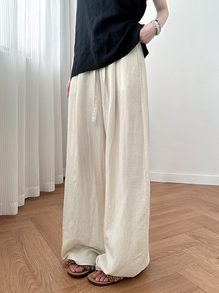White Linen Balloon Pants for Women, Summer Thin Style, 2026 New Model, Loose and Relaxed Old Money Style Cotton-Linen Wide-Leg Pants