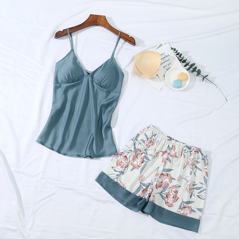 Pajamas Women's Summer Thin Sweet Sling Shorts Two-piece Set Student Silk-like Sexy Home Clothes Set for Women