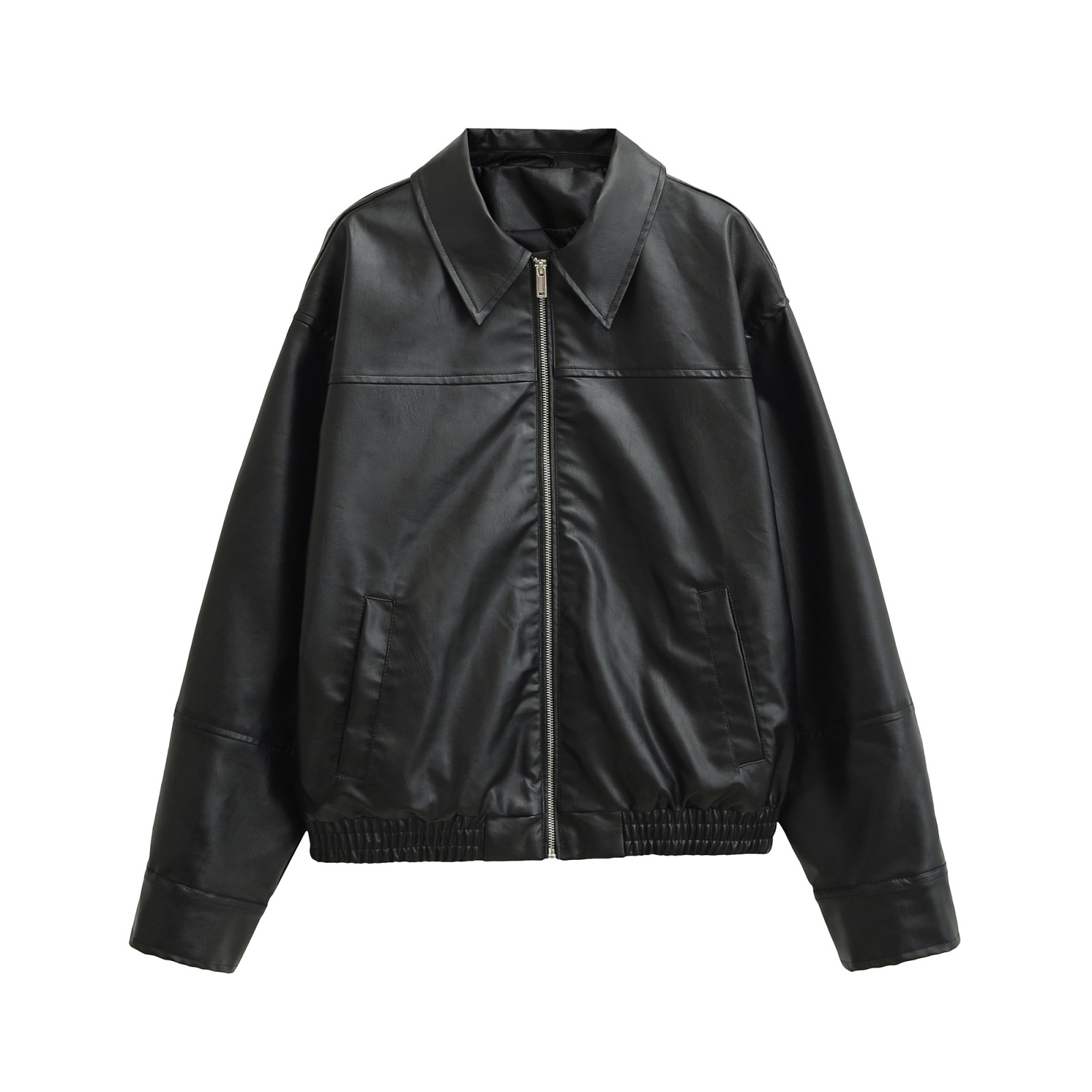 Foreign Trade Wholesale Summer New European and American Style Imitation Leather Pilot Lapel Jacket 4341864