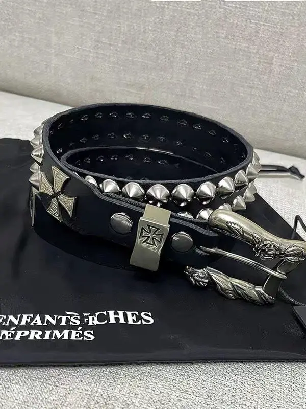 Soul Collision High-class melancholy rich kid 23 new double studded cross cowhide punk old belt belt