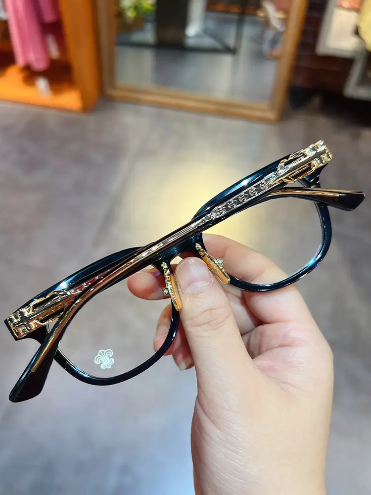 Jian Danluo Xinchao Easiest for match Myopia Glasses Frames for Men and Women Retro Acetate Black Gold Full Frame Glasses Frame with Flat Light Discoloration