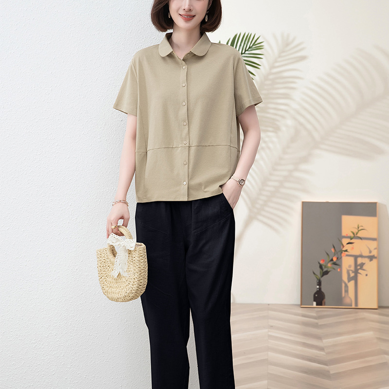 Casual suit Women's 2024 New Summer Silk Short-sleeved Shirt Loose Slimming Cropped Pants Soft High-end Two-piece Set
