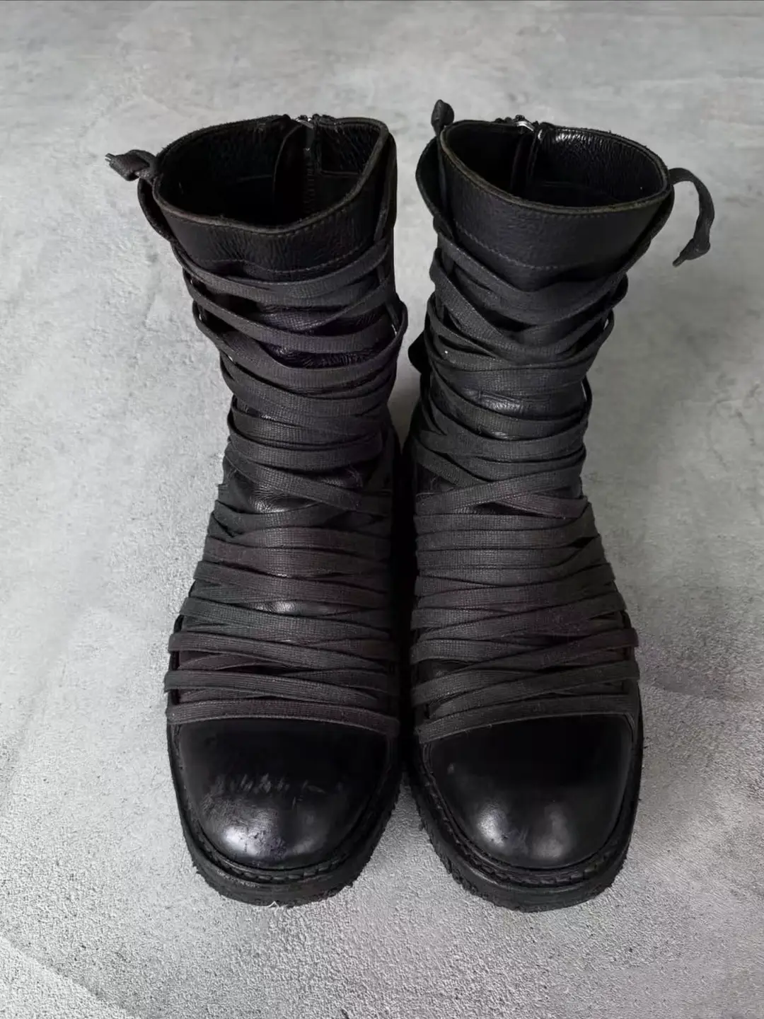 Dark style multi strap Martin boots men's high top boots with thick heels and lace up decorations cycling motorcycle boots round toe short boots