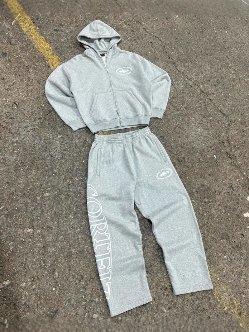 corteiz Alcatraz New American Style Street Ins Hooded Sweatshirt Cardigan Zipper Jacket Loose Sweatpants suit