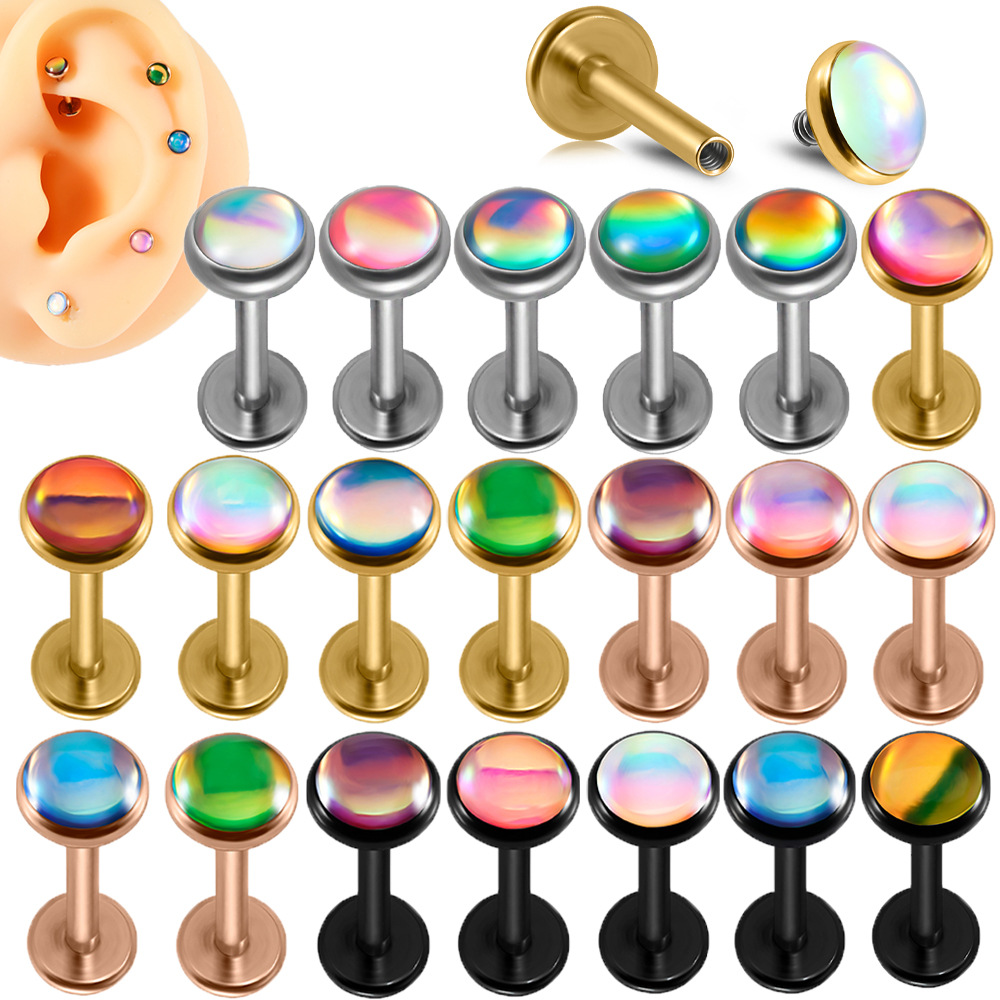 Cross-border Stainless Steel Electroplated Gold Gradient Inner Teeth Earrings Magic Color Multicolor Flash Lip Nail Inner Teeth Puncture Earrings
