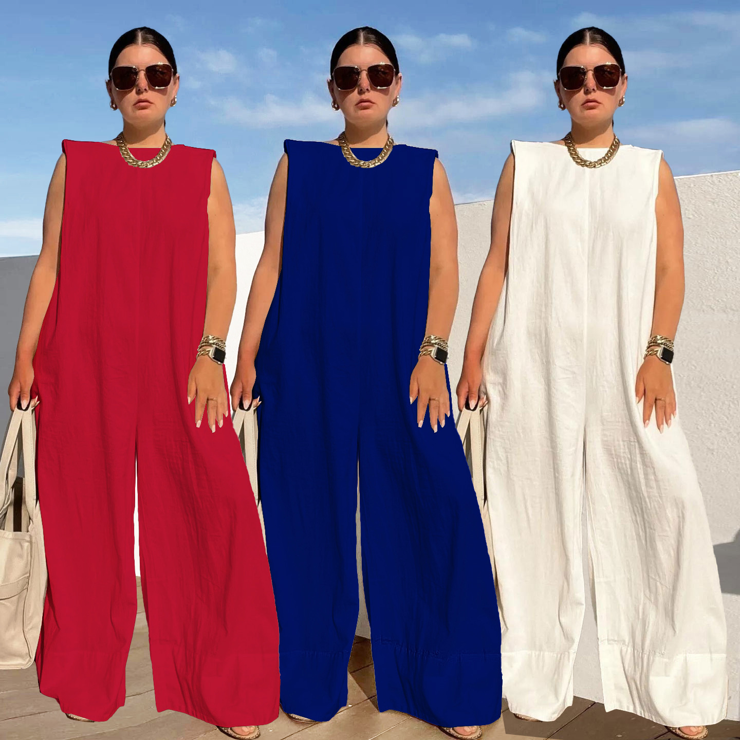 2025 Europe and America Amazon Independent Station Women's Casual Solid Color Wide Leg Pants for Spring and Summer