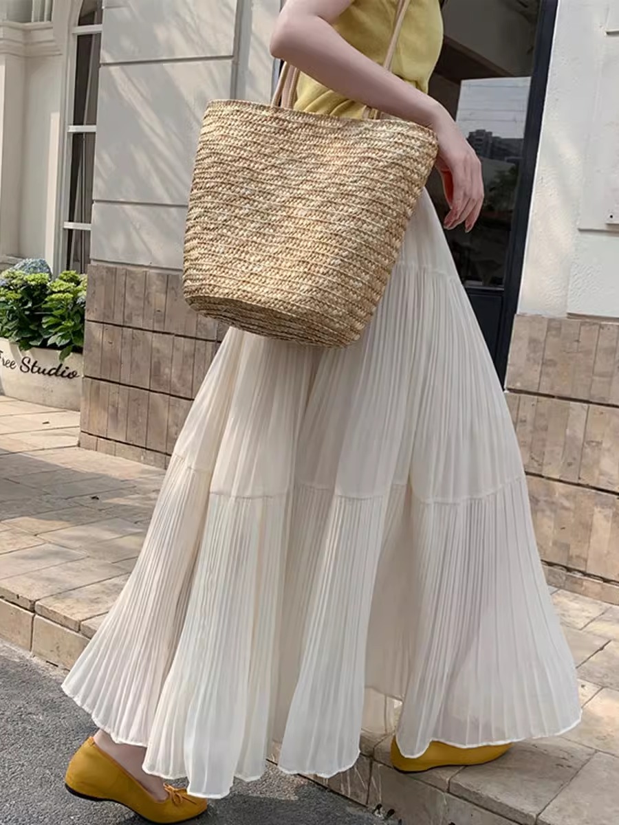 Pleated Skirt for Women, Spring 2026 New Style, Elegant Drape Chiffon Skirt, Loose Flared A-Line Long Skirt, Tiered Skirt