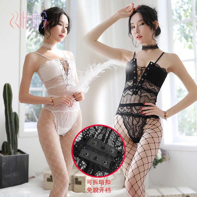 Yi Jin Sexy Underwear Women's Lace Palace Vest Strap Open File Free Sexy Jumpsuit 7702