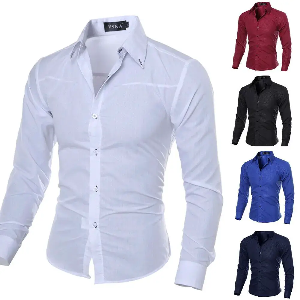 Men's Luxury Casual Formal Shirt Long Sleeve Slim Fit Business