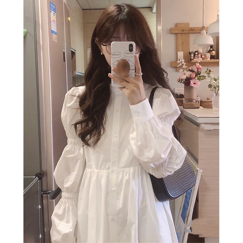 Outer Shirt dress Spring and Autumn New Design Sense A Shirt Long Dress Academy Style Instagram Baby Dress Age Reduction