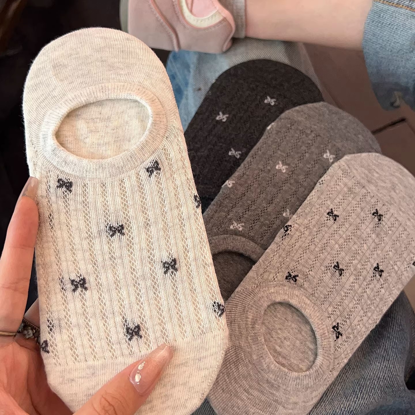 Women's Boat Socks for Spring and Summer, Thin Pure Cotton Low-Cut Invisible Socks, Non-Slip, No-Slip Heel, Mesh Breathable Short Socks