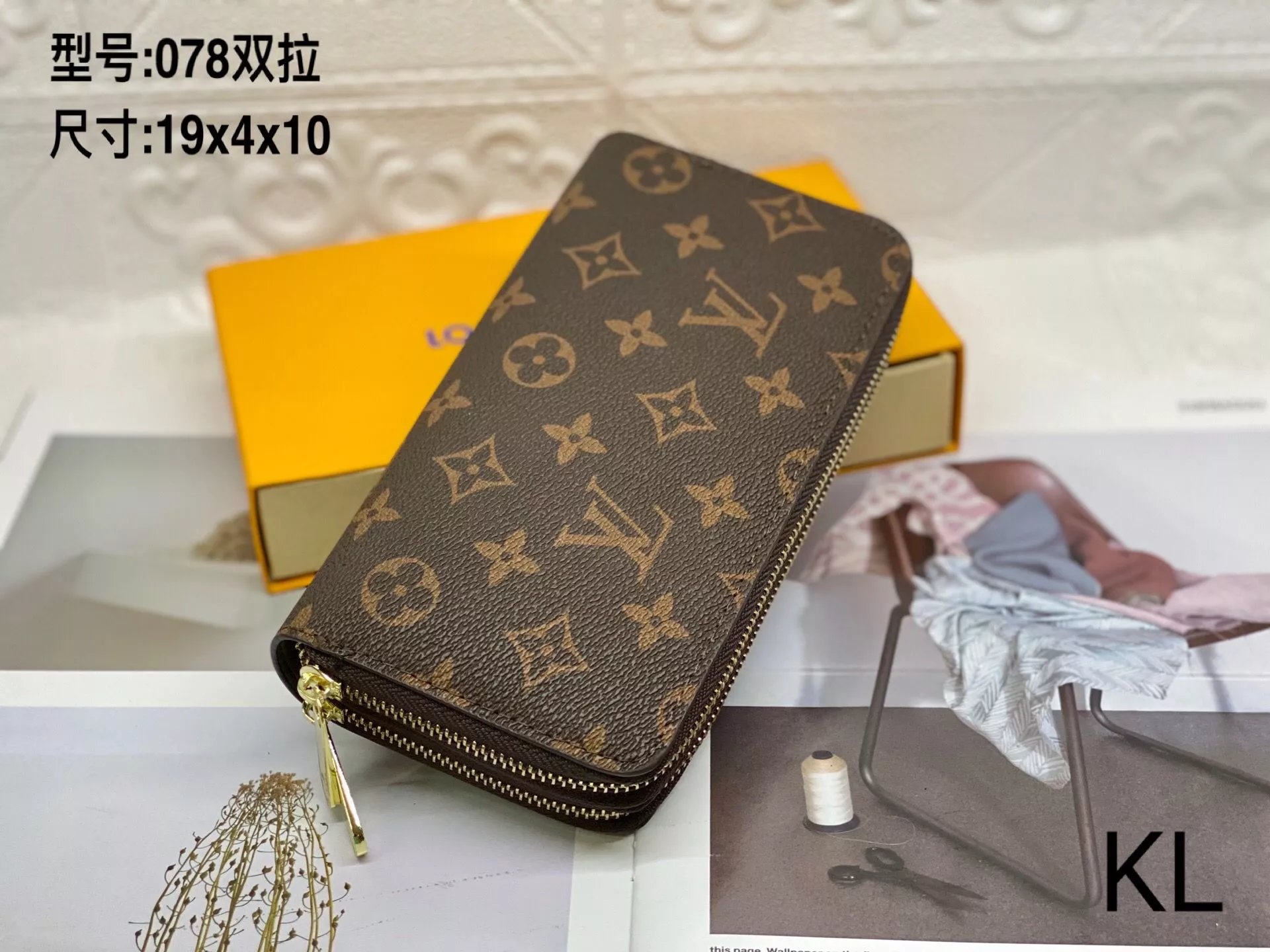 078#双拉链长款钱包男女士印花钱包 Designer luxury brand men's and women's wallets purse Foto QC de WEIDIAN na Qualit.ly
