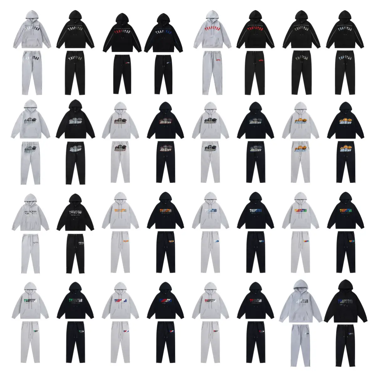 Trapstar Tiger Head Letter Towel Embroidered Trendy Men's and Women's Loose Casual Velvet Hooded Sweatshirt Pants Suit