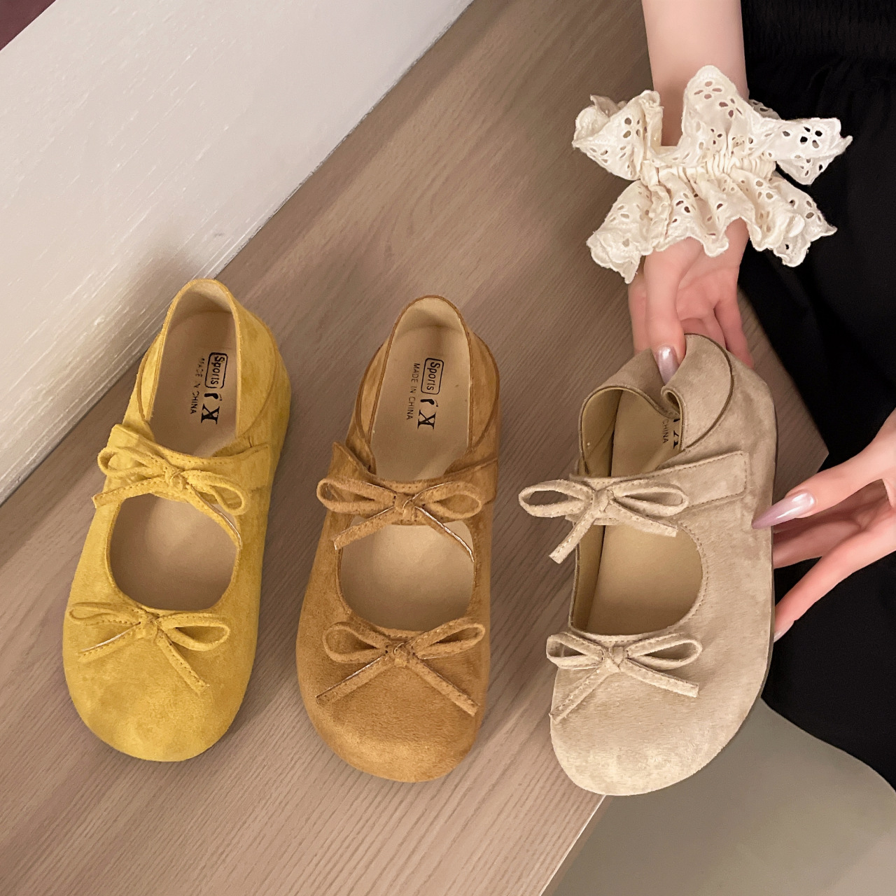 French Retro Simple Bow-Knot Velcro Mary Jane Women's Shoes New Thick-Soled Casual Fashion Shoes