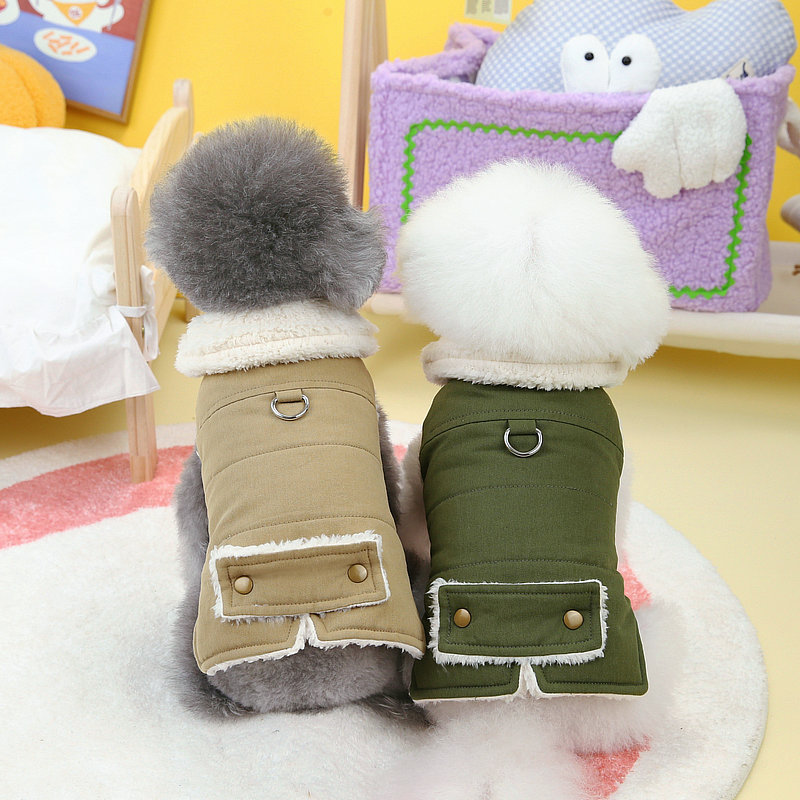 Autumn and Winter new pet dog double layer fleece-lined workwear cotton-padded coat military cotton-padded coat teddy bear clothes military cotton-padded coat