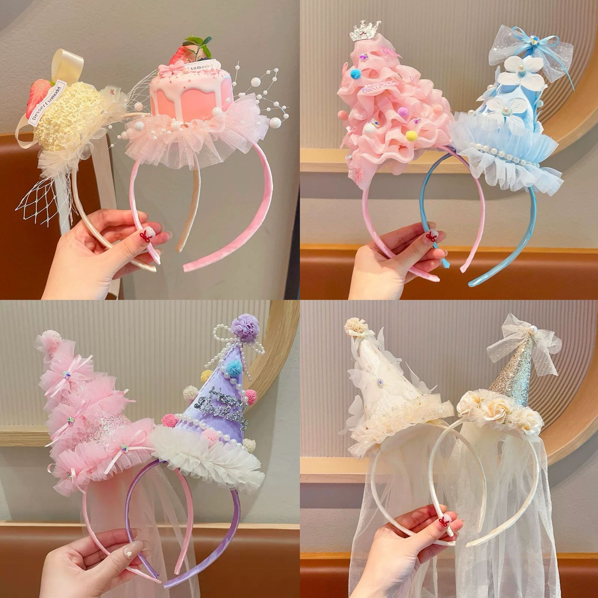 Korean Ins Popular Birthday Double-Layer Cake Headband Cute Kidsren's Headwear Photo Props Fairy Cute