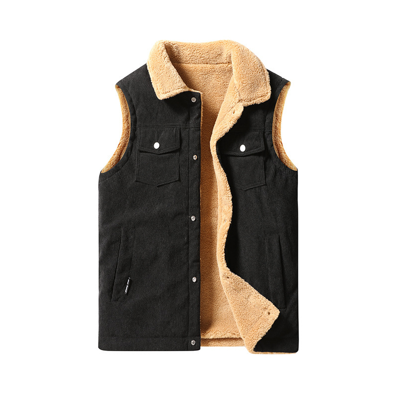 Men's vest autumn and winter new middle-aged and elderly lambswool waistcoat winter fleece-lined warm lapel dad wear