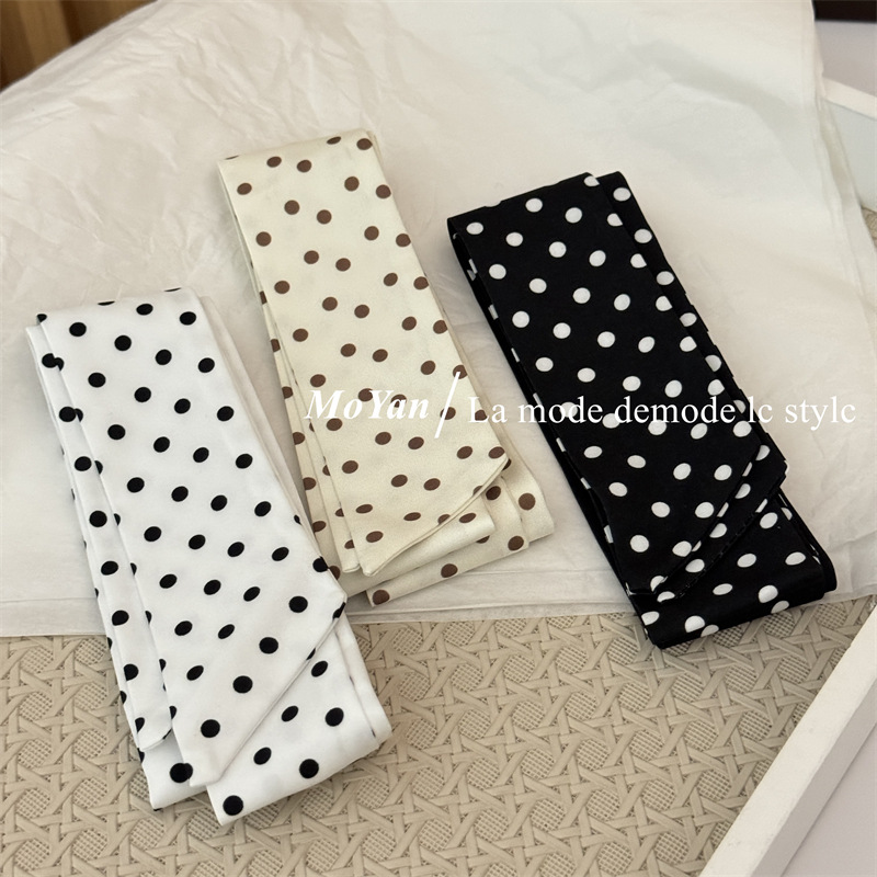 2025 Spring and Summer New Korean Style Long Scarf Retro Poll Dot Neck Scarf Tie Hair Scarf Tie Bag Ribbon Decoration