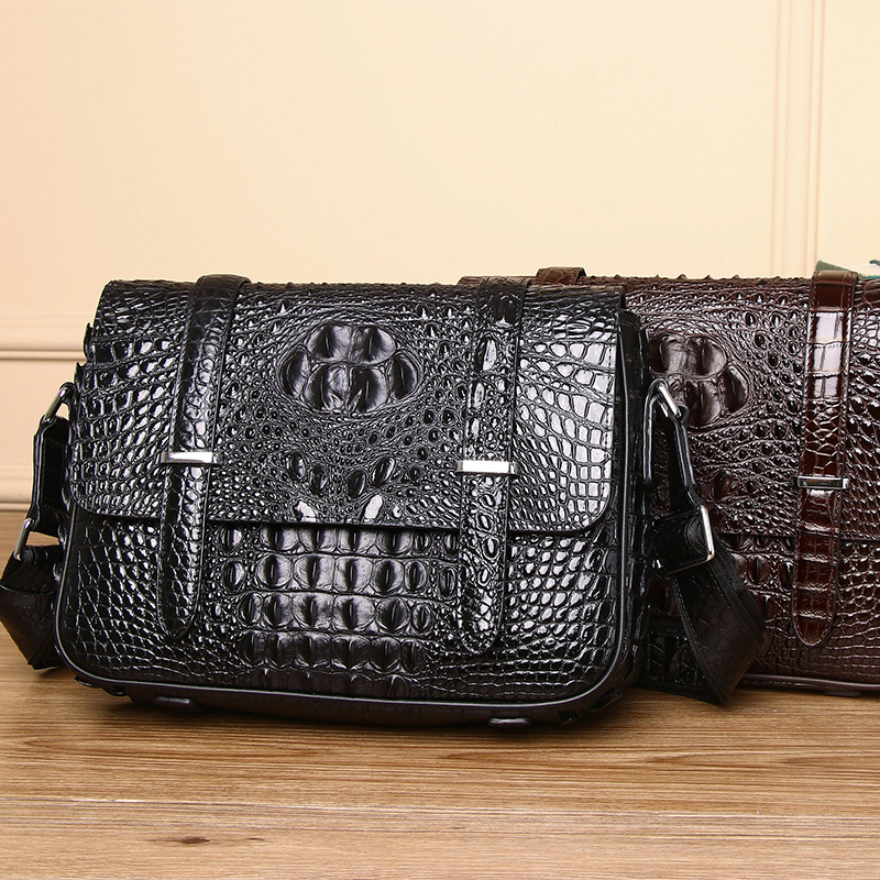 Men's Cambridge Bag with Crocodile Pattern, Single Shoulder Crossbody Bag, Silicone Head, Casual Business Men's Bag, Waterproof Silicone Imitation Crocodile Pattern