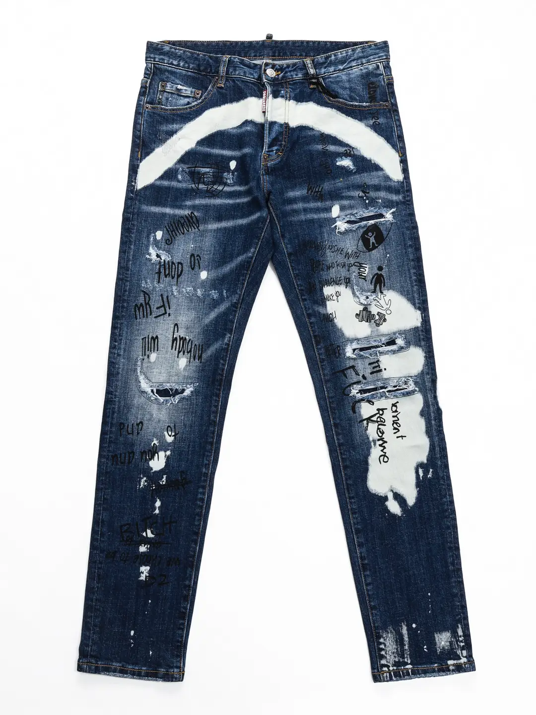 D2 Jeans European Trendy Brand New Style Personalized Creative Print Graffiti Faded Slim Fit Skinny Jeans
