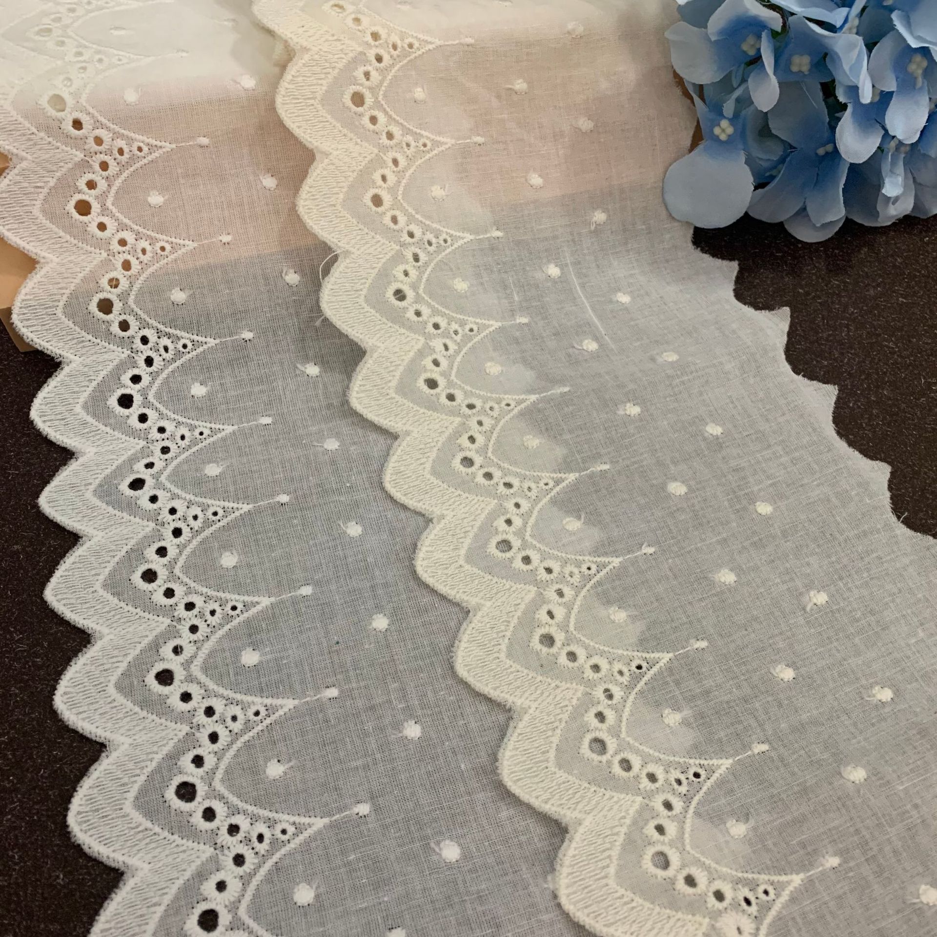 Spring and Summer Perforated Hollow Cotton Embroidery Lace Children's Clothing Women's Clothing Cuff Hem Lace Trim Accessory Width 12cm