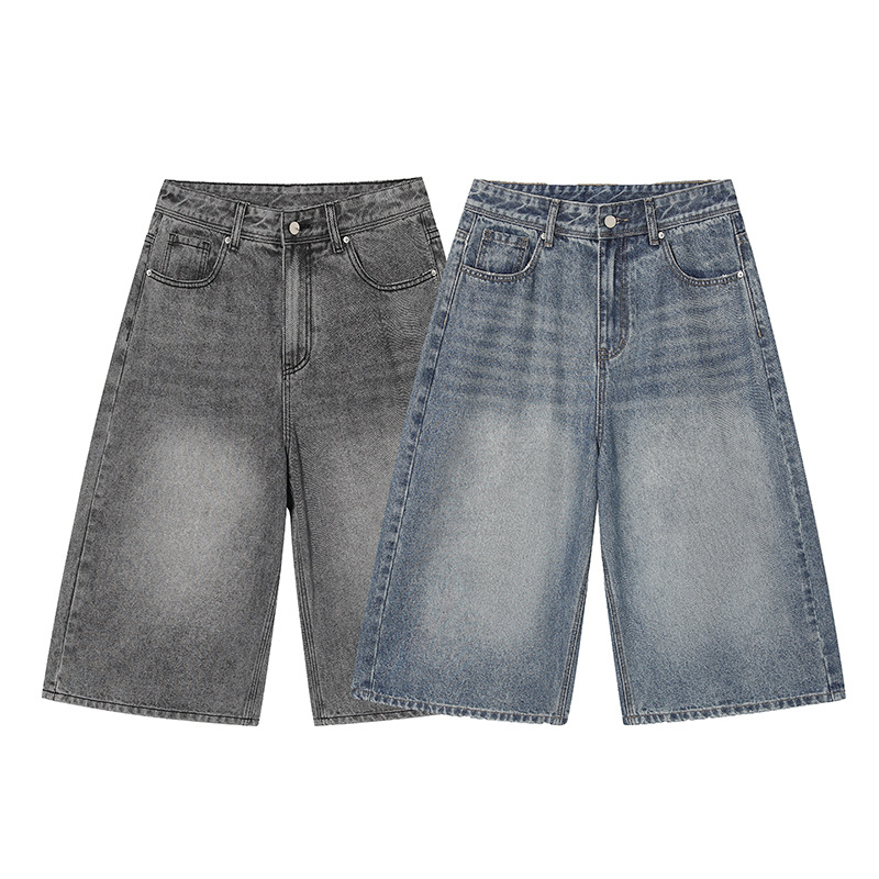 2026 American-Style Denim Loose Wide-Leg Cropped Pants for Men and Women, Summer Loose Slimming Straight Wide-Leg Mid-Length Pants for Petite Individuals