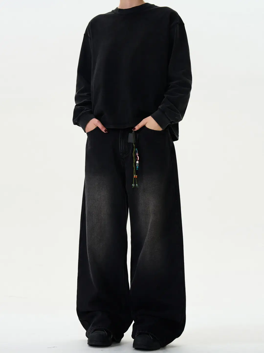 Madwitch Retro Washed Bootcut Jeans for Men and Women Loose Casual Wide Leg Straight Black Pants ins