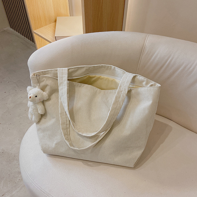 This year's popular bag corduroy large capacity tote bag handbag shoulder class bag college students ins unique