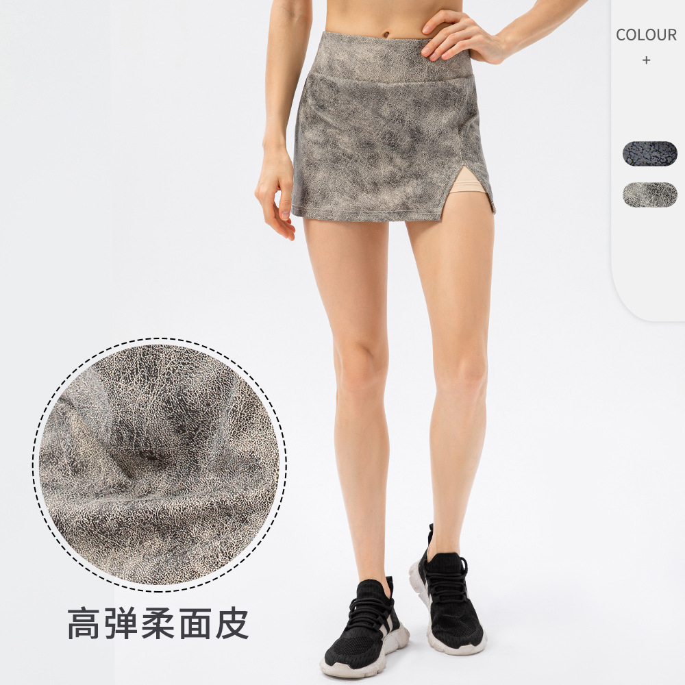 Spring and Summer New Style Imitation Leather Tight Sports Skirt High Elastic Breathable Fake Two-Piece Skirt Fitness Running Skirt Pants 22445