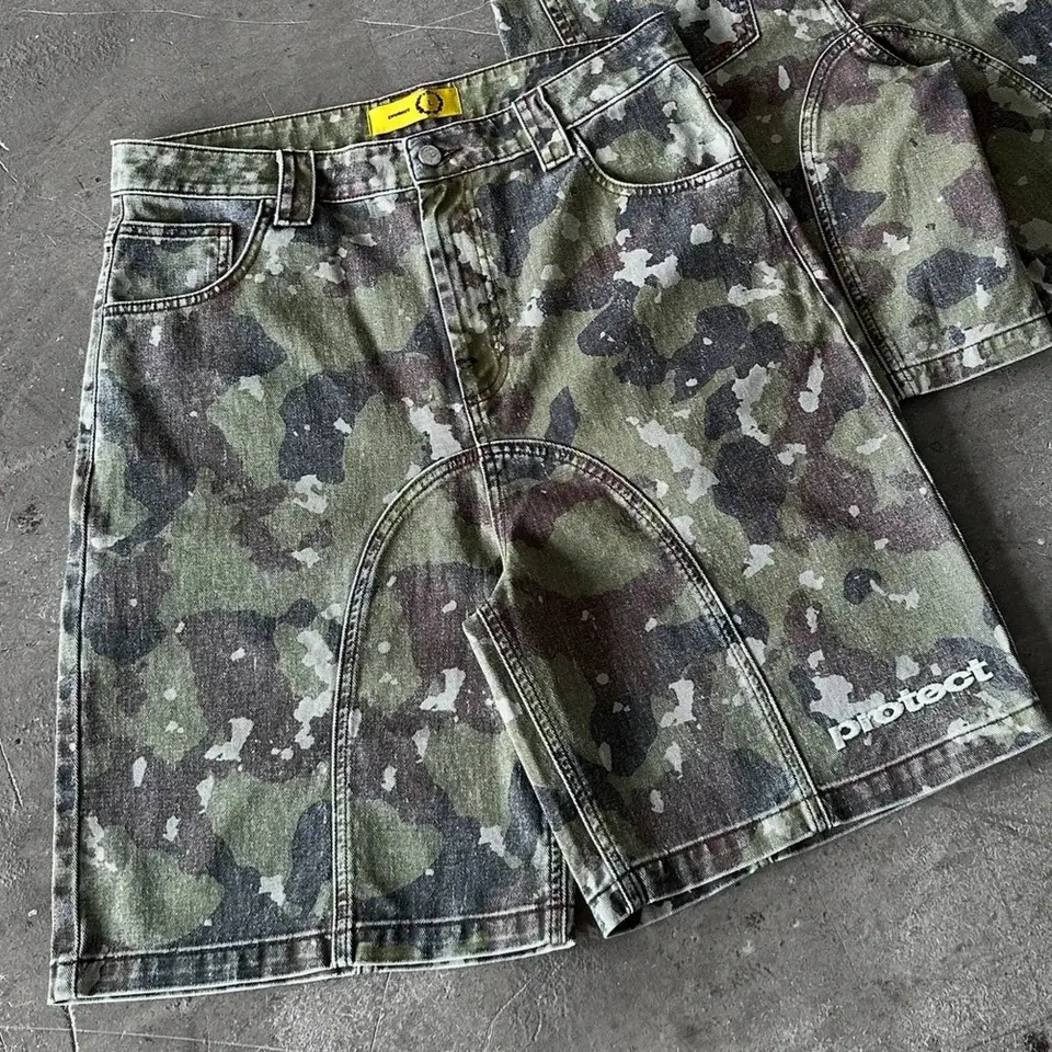 Cross-Border Street Fashion Brand Protect Hip-Hop Men's Sports Shorts Camouflage Letter Pattern Embroidery Loose Shorts