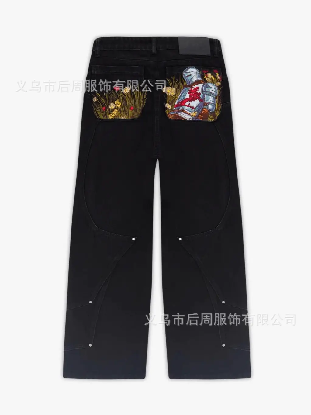 American Retro Pattern Embroider Deconstructed Jeans Men's Vescartes Trendy Brand Pioneer Design Loose Straight Pants
