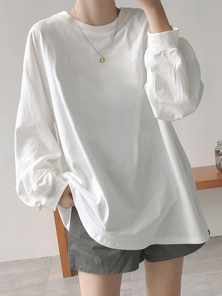 Heavy cotton 260g beam long sleeve T-shirt women's spring autumn and winter loose top academic style lovers base shirt