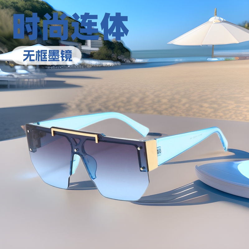 Fashion new conjoined sunglasses European and American fashion rimless sunglasses men and women cross-border riding sunscreen glasses wholesale