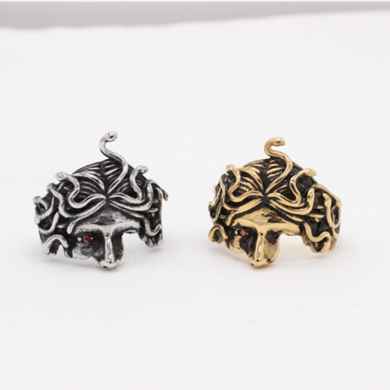 Vintage Medusa Snake Head Ring for Men, Trendy and Creative Half-Face Human Head Index Finger Ring, Stylish and Bold Open Ring