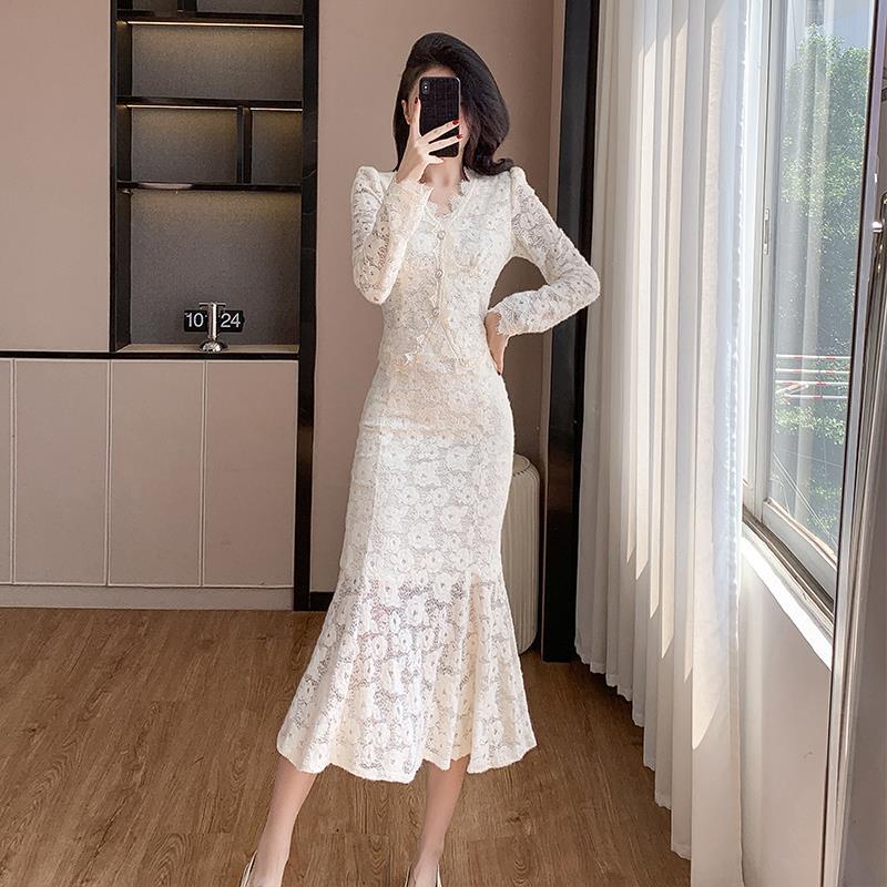 Real Shot of 2026 Chanel-Style Elegant Dress with French Flair and Fishtail Skirt Two-Piece Set