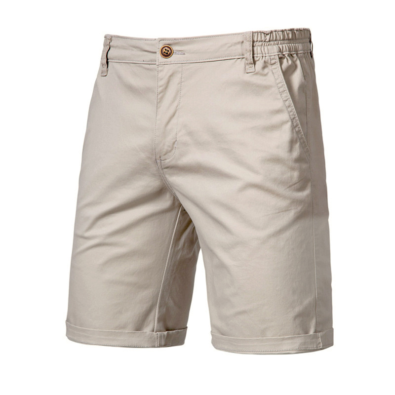 Cross-Border Summer New Cotton Casual Shorts Men's European and American Straight Slim Fit Five-Point Shorts Large Size Solid Color Men's Workwear