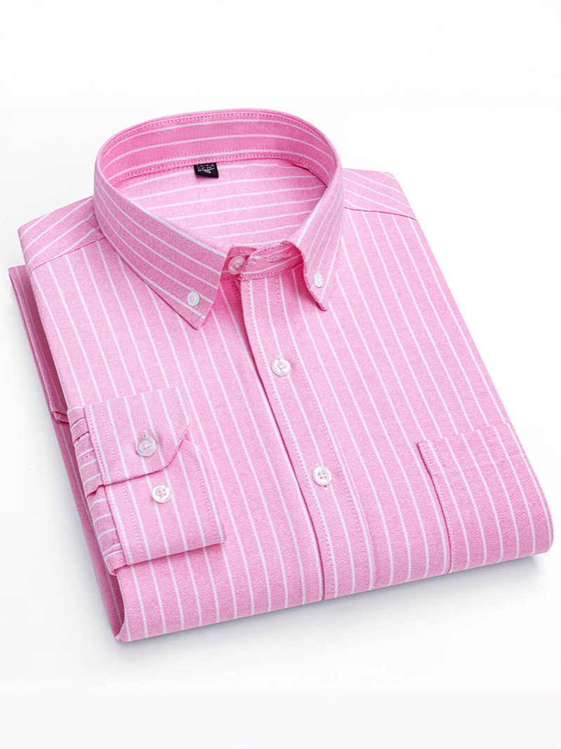 2025 New Cross-border Men's Shirt Striped Casual Button Collar Cardigan Cotton Oxford Long Sleeve Plus Size Shirt